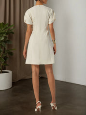 White Lyocell Cotton Crew Neck Short Sleeve Raglan Sleeves A-Line Midi Dress