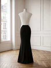 High Neck Cap Sleeve Sequin Contrast Mermaid Evening Gown