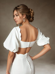 White Sheath Sweetheart Neckline Stretch Crepe Wedding Dress