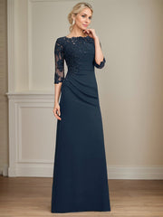A-line Scoop Floor-Length Chiffon Lace Mother of the Bride Dress With Beading Pleated Sequins