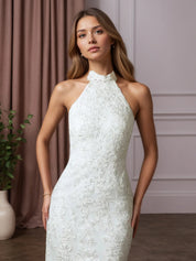 White Trumpet/Mermaid Pleated Lace Wedding Dress