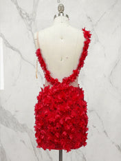 One-Shoulder Sheer Lace Applique Mini Homecoming Dress with Side Slit