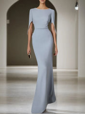 Formal Dress Blue with Pearls Maxi Mother of the Bride Dress