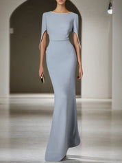 Formal Dress Blue with Pearls Maxi Mother of the Bride Dress