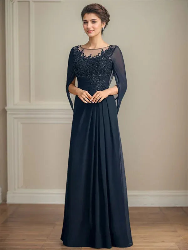 A-Line/Princess Scoop Floor-Length Mother of the Bride Dresses with Pleated & Sequins