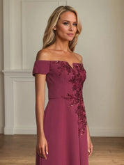 A Line Chiffon Off The Shoulder Appliques Floor Length Mother of the Bride Dress
