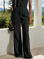 Black Strapless Loose Buckle Plain Wide-Leg Jumpsuit