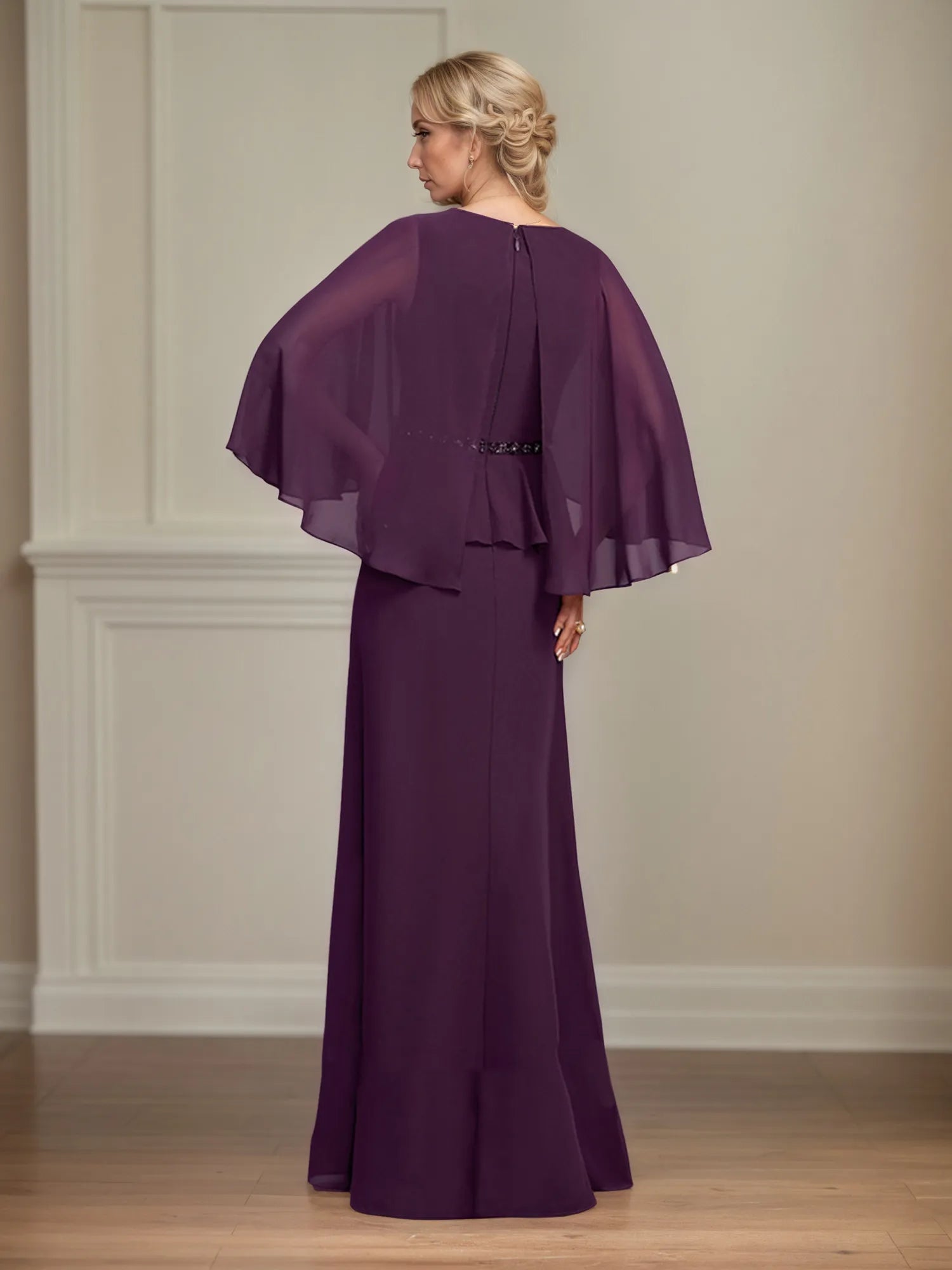 A-line Scoop Floor-Length Chiffon Mother of the Bride Dress With Pleated Sequins Beading