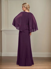 A-line Scoop Floor-Length Chiffon Mother of the Bride Dress With Pleated Sequins Beading