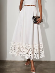 White Lace Classic Square Neck Sleeveless A-Line Maxi Dress