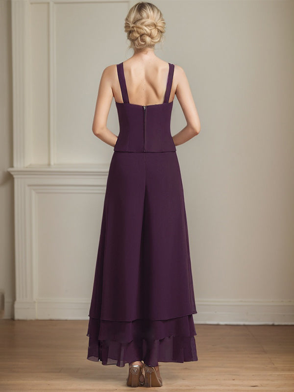 Robe de mère de la mariée en mousseline de soie, longueur cheville, avec sequins, combinaison/tailleur carré 
