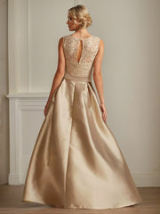 A-Line/Princess Jewel Neck Sleeveless Mother Of The Bride Dresses With Pleats Lace