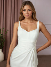 White Mermaid Pleated Crepe Back Satin Wedding Dress