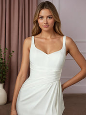 White Mermaid Pleated Crepe Back Satin Wedding Dress