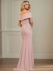 Trumpet/Mermaid Off the Shoulder Floor Length Stretch Crepe Mother Of the Bride Dress