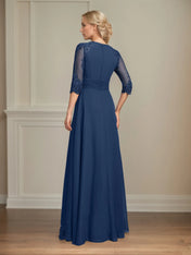 A-line Square Floor-Length Lace Chiffon Mother of the Bride Dress With Pleated Sequins
