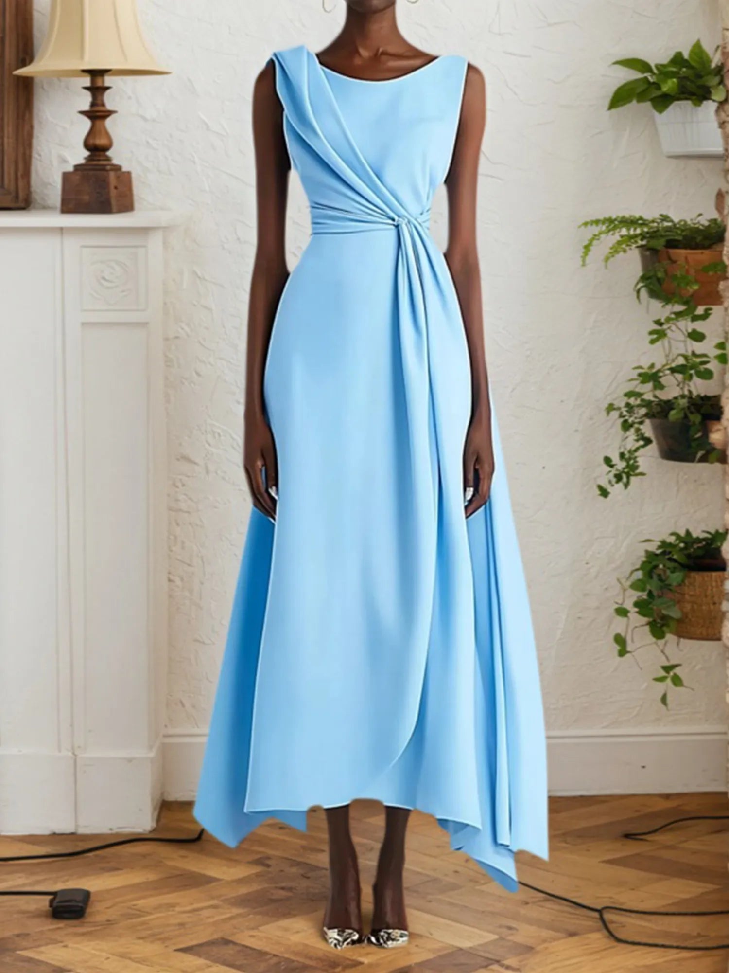 Dreamylily Women Party Dresses Cocktail Maxi Light Blue Sleeveless Dresses