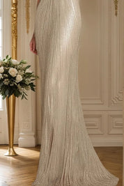 Evening Formal Dress Gold Sequin Off-The-Shoulder Maxi Gown