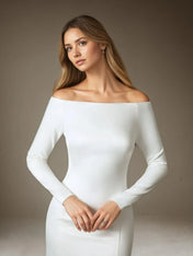 White Mermaid Off the Shoulder Satin Wedding Dress