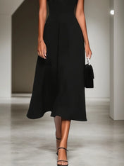 Black Bow Classic Square Neck Cap Sleeve A-Line Midi Dress