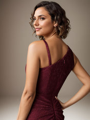 Ruby Sheath One Shoulder Metallic Mesh Dress Mother of the Bride Dress