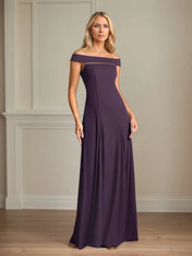 A Line Off the Shoulder Sleeveless Chiffon Mother of the Bride Dress With Pleated