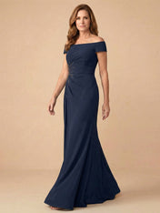 Off the Shoulder Strapless Satin Mother of the Bride Dress with Pleat