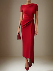 Business Work Red Dress Round Neck Ankle Length Dress