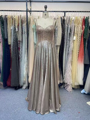 Sparkly Sweetheart Champagne Beaded A-Line Prom Dress