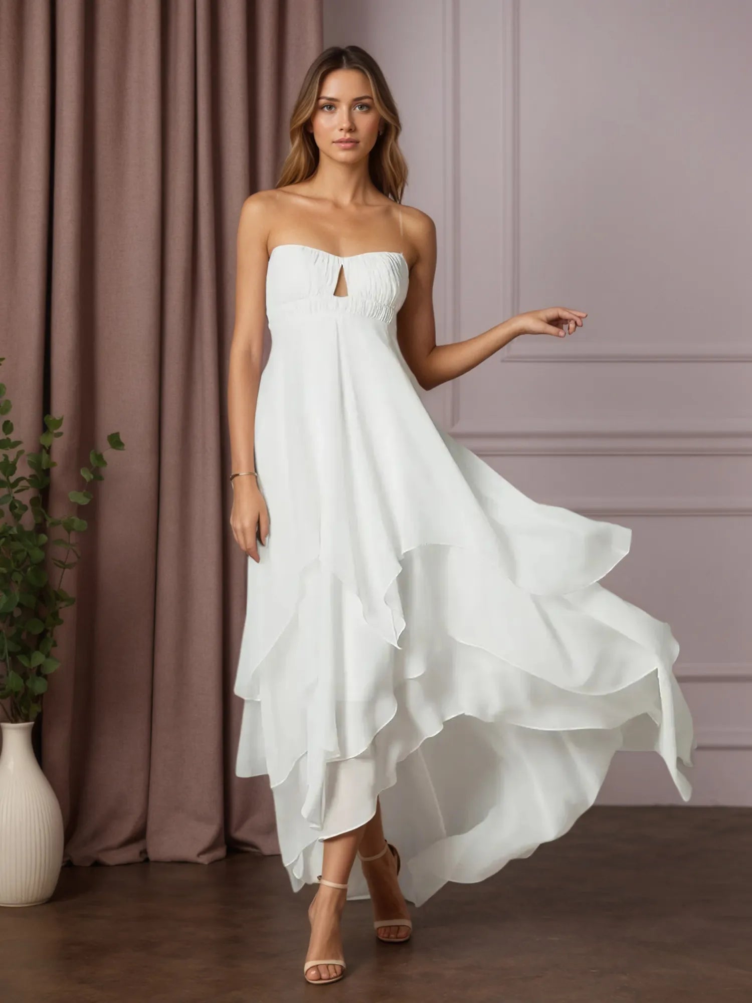 White A-Line Sweetheart Neckline Chiffon Wedding Dress