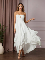 White A-Line Sweetheart Neckline Chiffon Wedding Dress