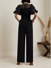 Black Puff Sleeve Regular Fit Crew Neck Jumpsuit