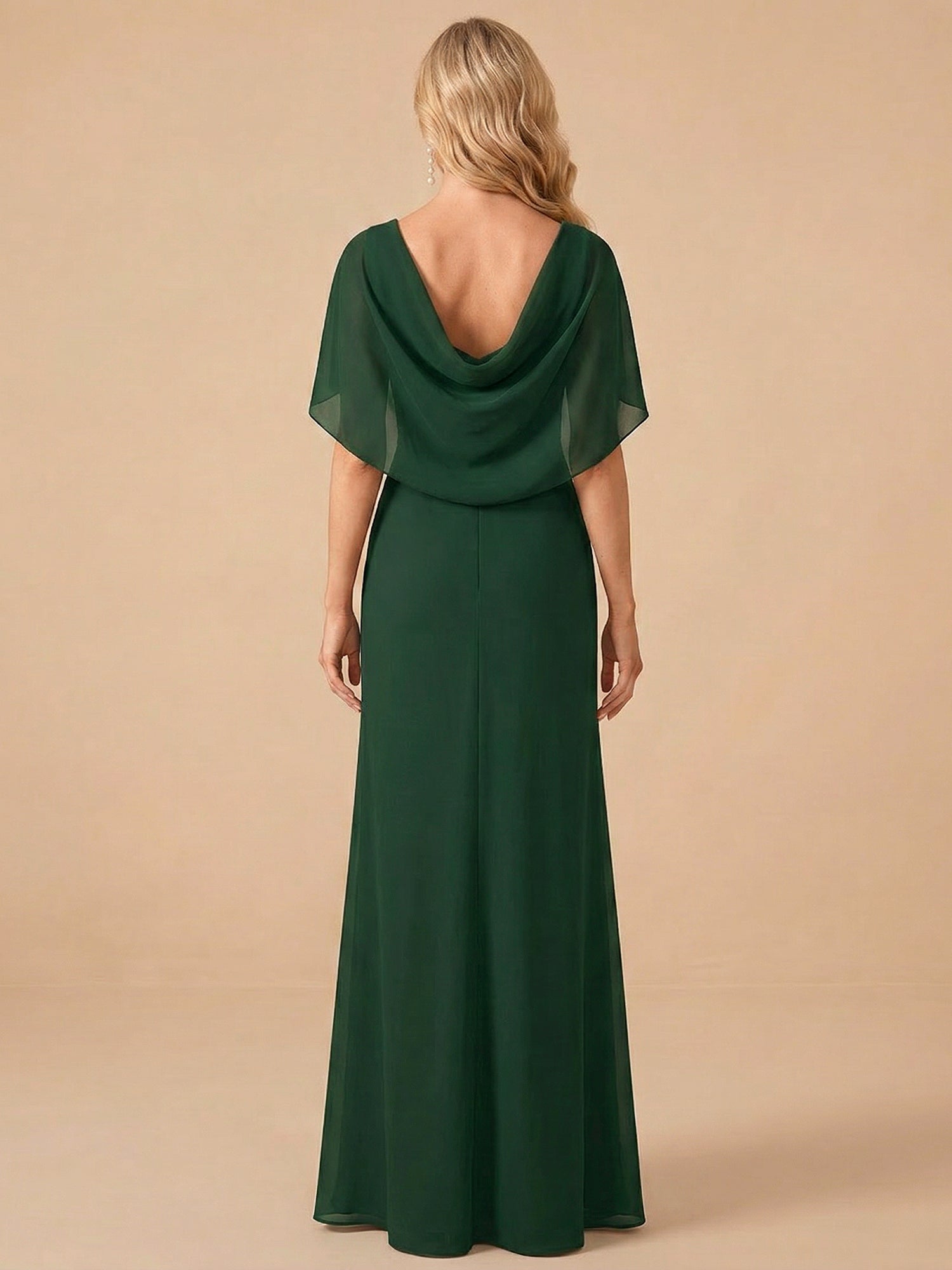 V-Neck Draped Cape Sleeve Chiffon Mermaid Mother of the Bride Dress with Slit