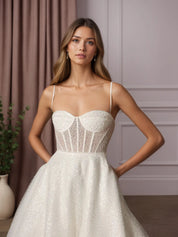 White A-Line Strapless Beading Wedding Dress