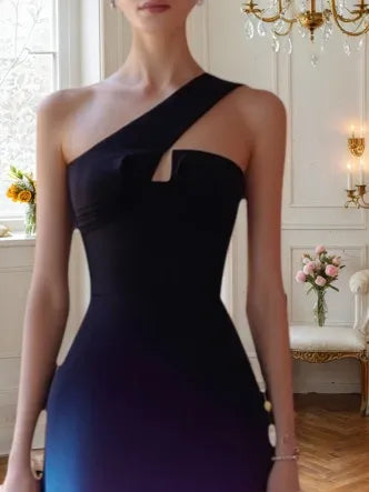 Purple Chiffon Ombre One Shoulder Sleeveless A-Line Maxi Dress