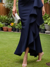 Mother of the Bride Dress Navy V Neck Ruffle Maxi Dress