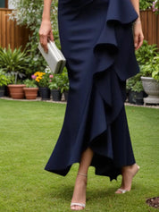 Mother of the Bride Dress Navy V Neck Ruffle Maxi Dress