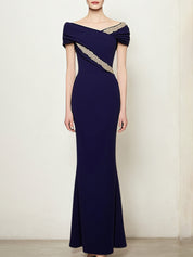 Elegant Wedding Dress Short Sleeves V Neck Floor Length Dress With Sequins