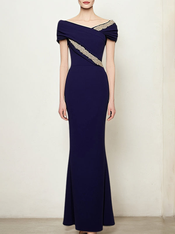 Elegant Wedding Dress Short Sleeves V Neck Floor Length Dress With Sequins