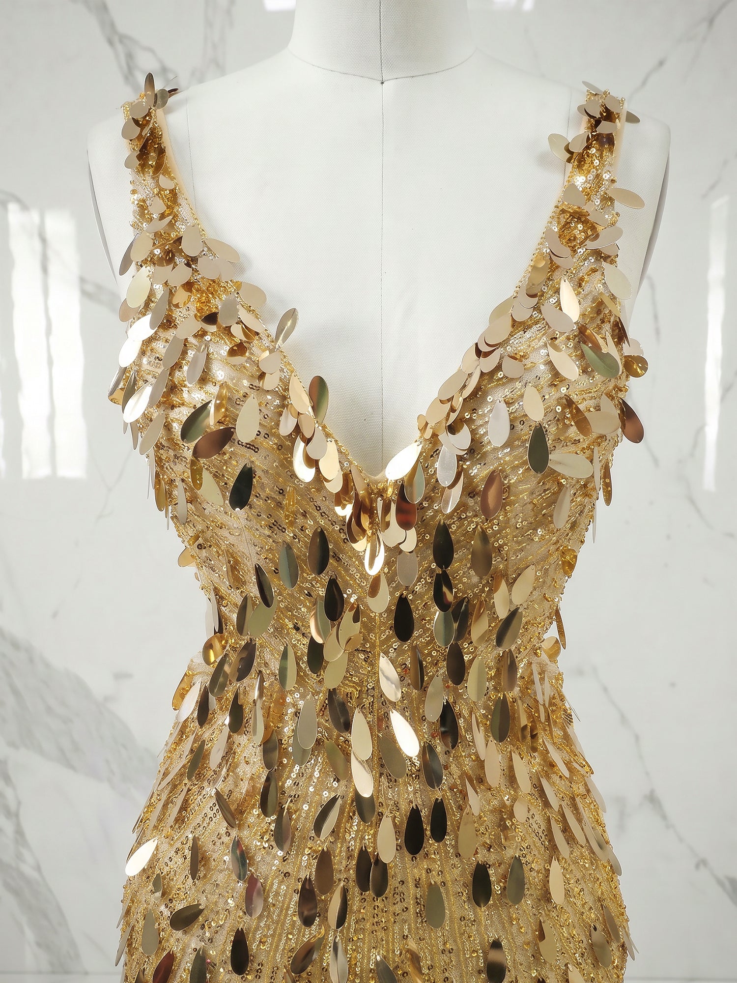 Gold V-Neck Backless Short Tight Sequin Homecoming Dress