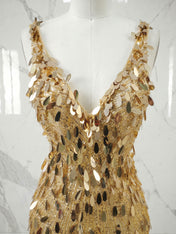 Gold V-Neck Backless Short Tight Sequin Homecoming Dress