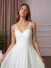 White A-Line Sequins Chiffon Wedding Dress