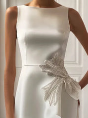 White Sequin Bow Sleeveless A-Line Midi Homecoming Dress