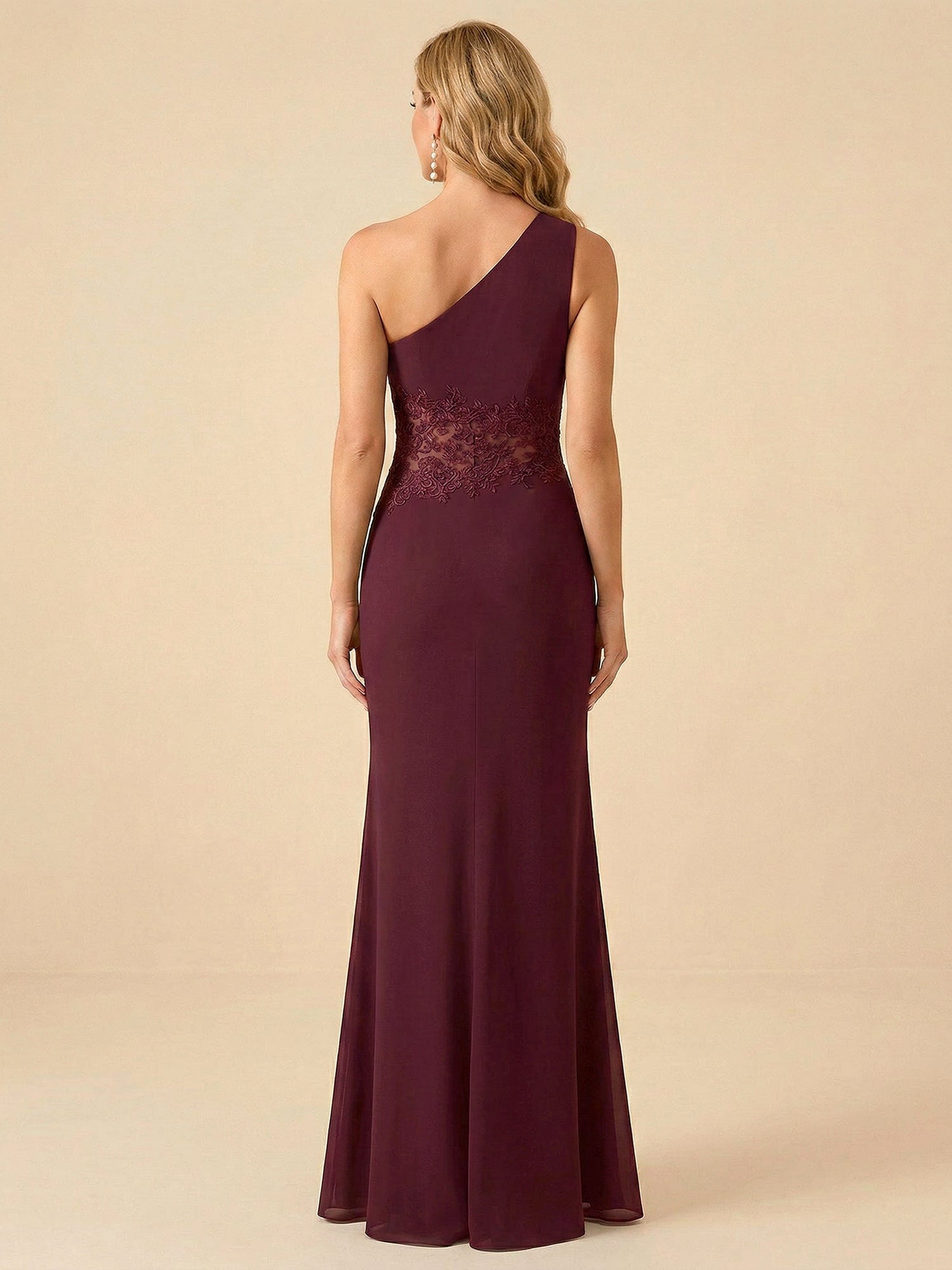 One-Shoulder Lace Waist Mermaid/Trumpet Formal Mother of the Bride Dress