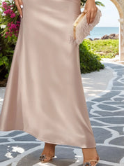 Formal Wedding Guest Dress Champagne Halter Neck Sleeveless Maxi Satin Dress