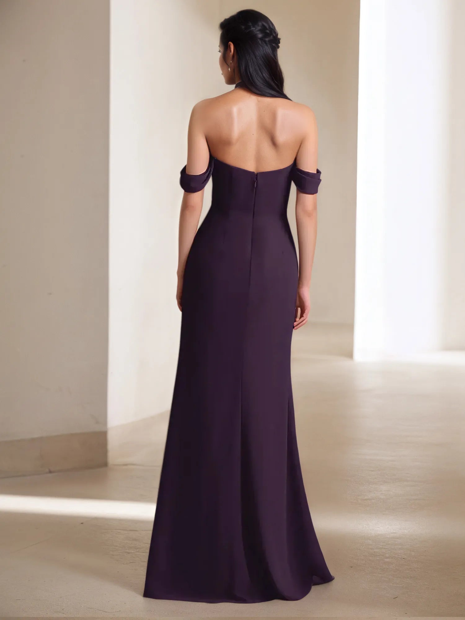 Off-Shoulder Fitted High-Slit Maxi Gown Formal Evening Dress