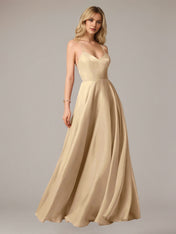 Champagne A Line Spaghetti Straps Sleeveless Floor Length Dress