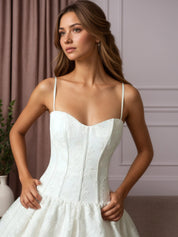 White Ball-Gown Strapless Lace Satin Wedding Dress