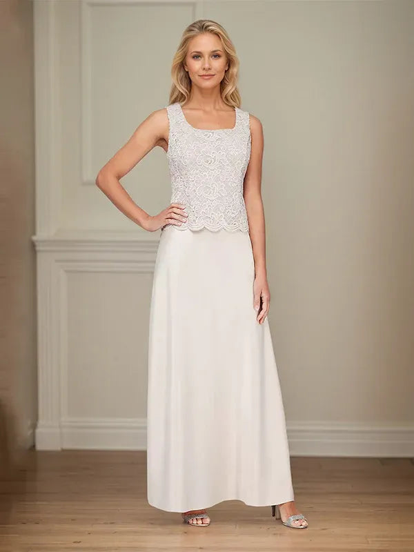 Robe veste en dentelle pailletée et jupe en satin avec veste ouverte 