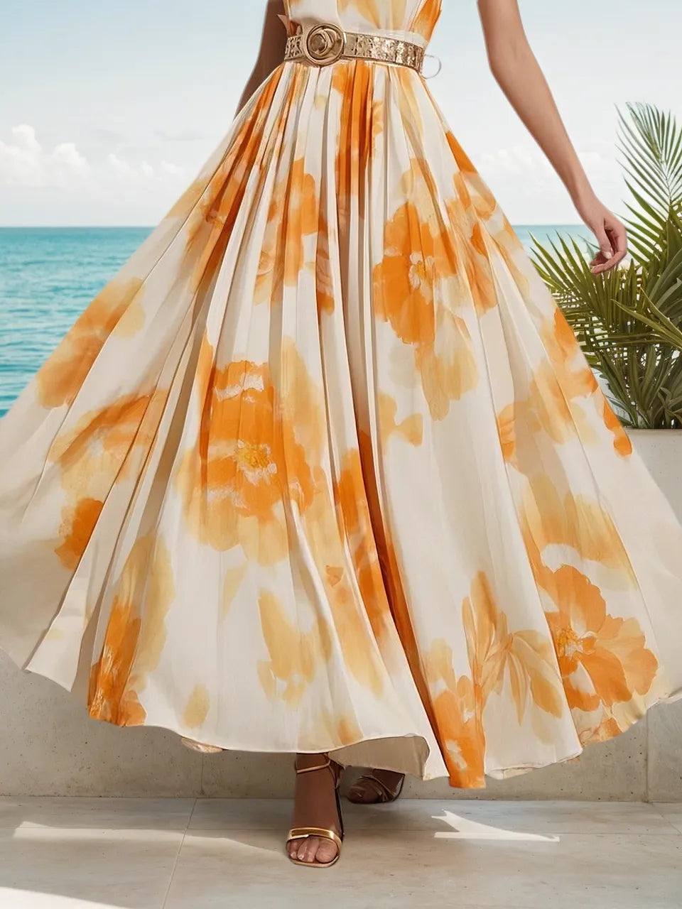 Yellow Chiffon V Neck Sleeveless A-Line Maxi Dress